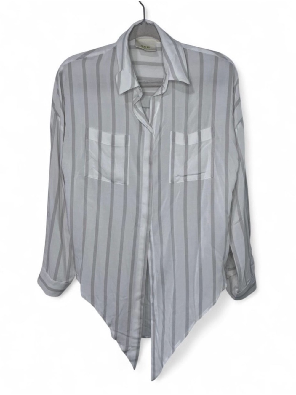 Anthropologie White and Gray/ Taupe Vertical-Stripe Button-Down Shirt size XS